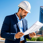 **

"A professional architect, fully clothed in a stylish but modest business casual outfit, reviewing blueprints on a construction site in Barcelona, Spain. The background shows modern buildings and a clear blue sky. Safe for work, appropriate content, perfect anatomy, natural proportions, professional, family-friendly, well-formed hands, proper finger count, natural body proportions."

**