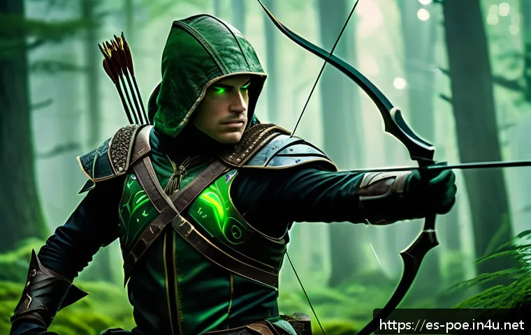 패스 오브 엑자일 리그 시작 전 준비 팁 - A dynamic fantasy scene featuring a nimble Ranger Trickster character in mid-action, wearing lightwe...
