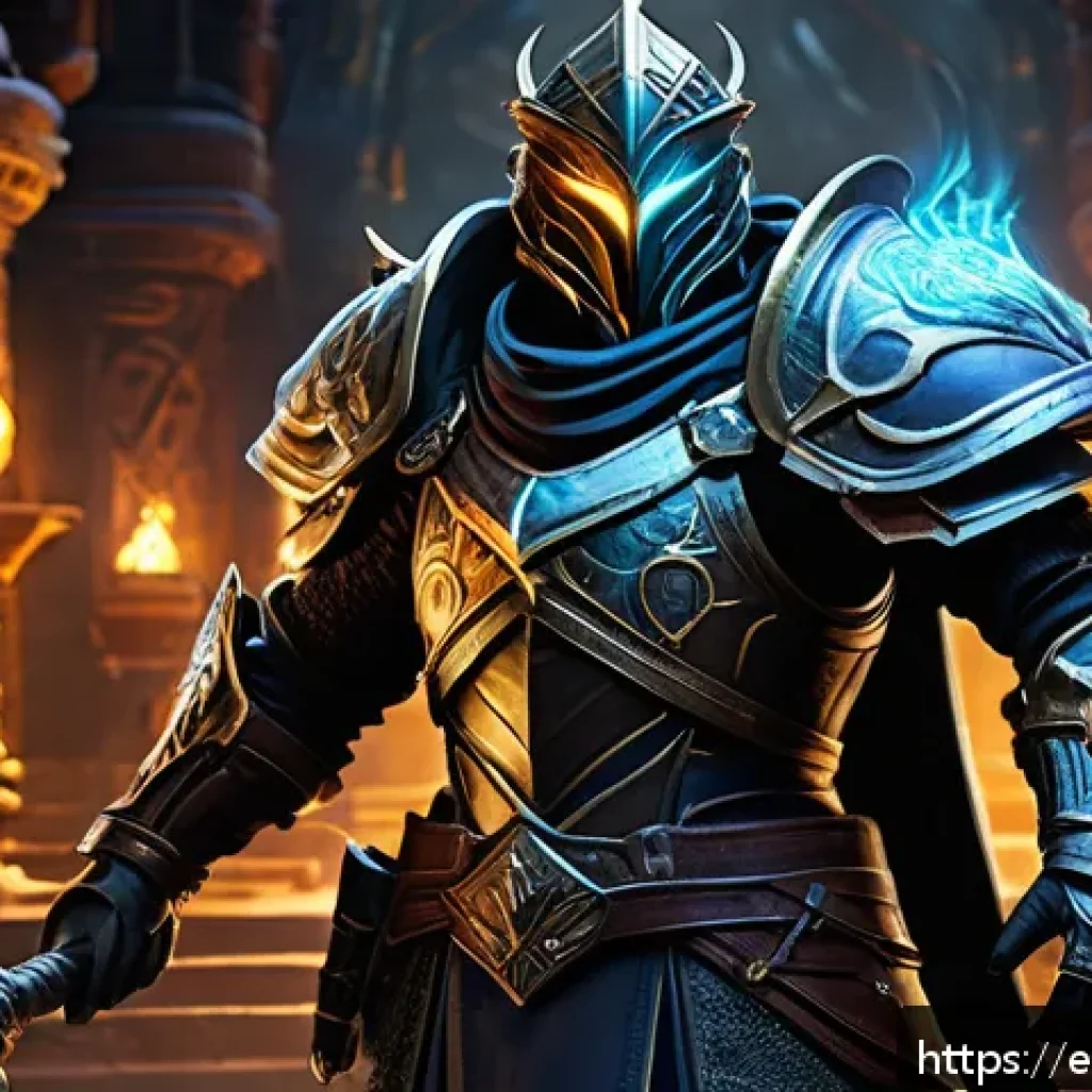 패스 오브 엑자일 플라스크 사용 최적화 - A detailed fantasy RPG scene showing a battle-ready warrior character standing confidently in a dark...