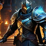 패스 오브 엑자일 플라스크 사용 최적화 - A detailed fantasy RPG scene showing a battle-ready warrior character standing confidently in a dark...